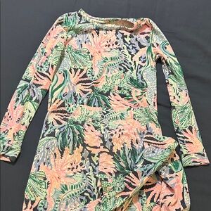Lilly Pulitzer Floral-Leaf Print Long Sleeve pajama set — Pink, Green & Blue